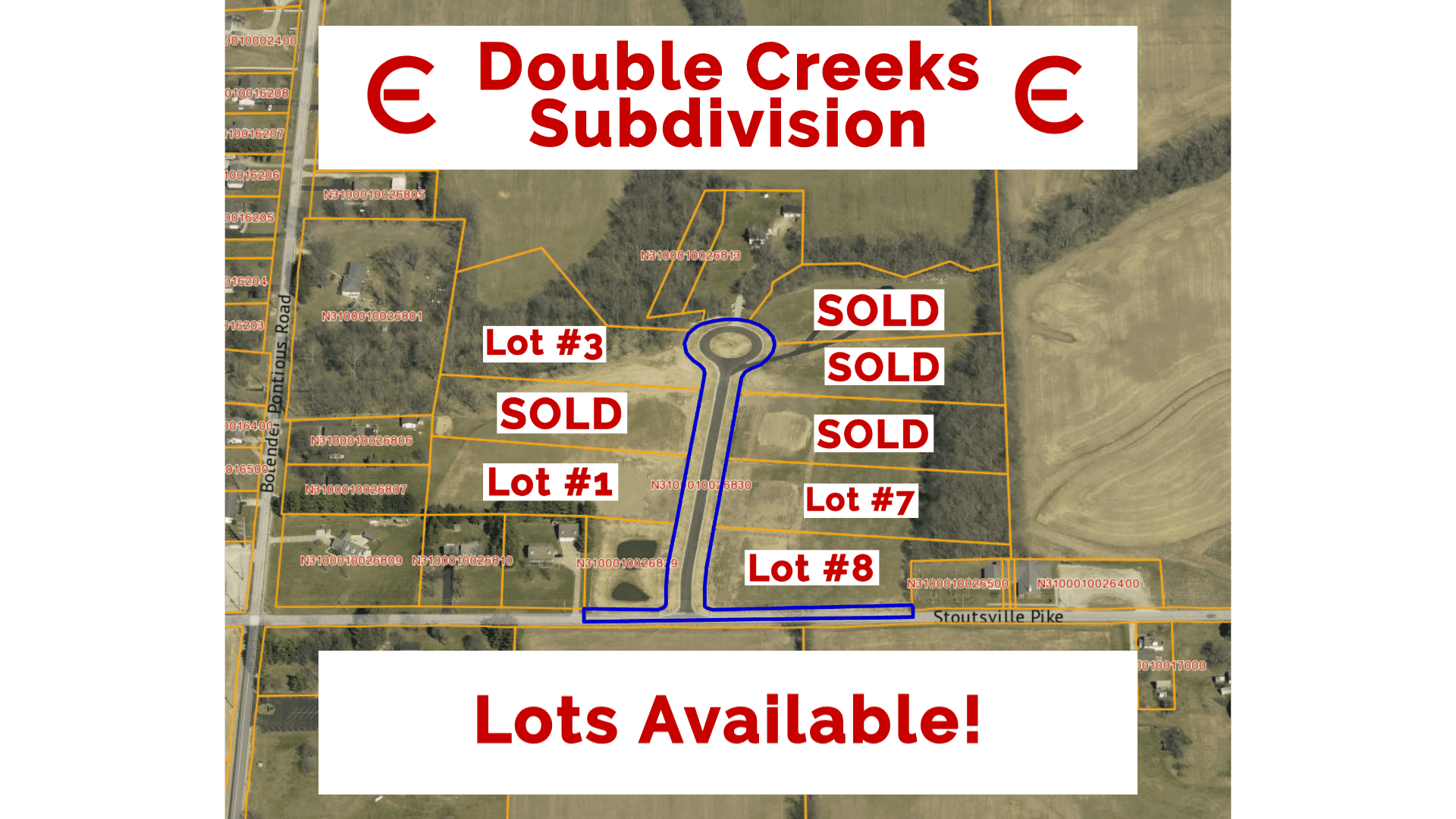 Double Creeks Subdivision map with lot availability.